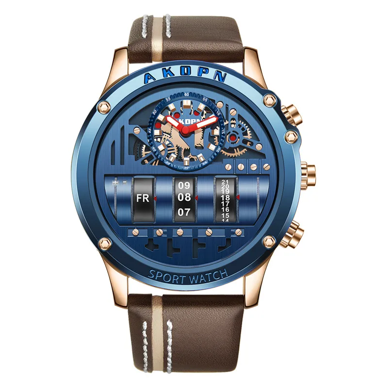 Дизайнерские мужские кварцевые синие часы, роскошные спортивные мужские наручные часы с резиновым кожаным ремешком, водонепроницаемость д...