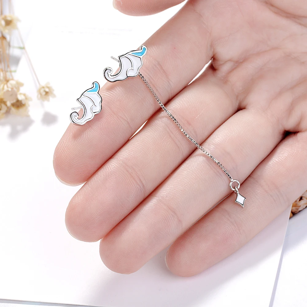 

New Women Fashion 925 Silver Small Stud Earring Female Simple Clouds Long Line Drop Ear Party Earring Gift Jewelry