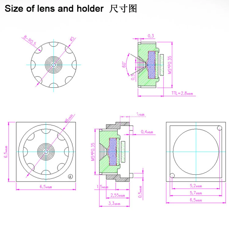 M5 * P0.35 EFL 1 5 мм объектив 60 градусов 1/10 &quotдатчик 2 МП с отверстием для сканера QR-кода