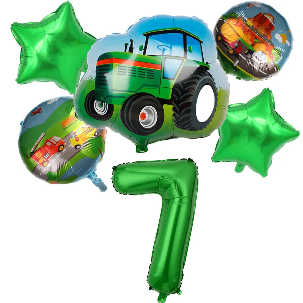 6pcs Tractor Foil balloons 32 inch Number Balloon Farm Bulldozer Ice Cream Car Birthday Party Decorations Kids Toys Baby Shower | Дом и сад