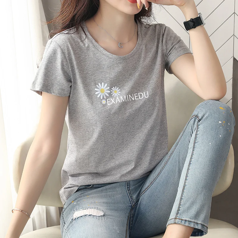 Серая футболка с коротким рукавом женская облегающая круглым вырезом Новинка