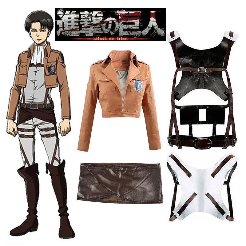 

Anime Attack on Titan Cosplay Shingeki no Kyojin Jacket Recon Corps Leather Skirt Hookshot Belts Suspenders Ackerman Costume