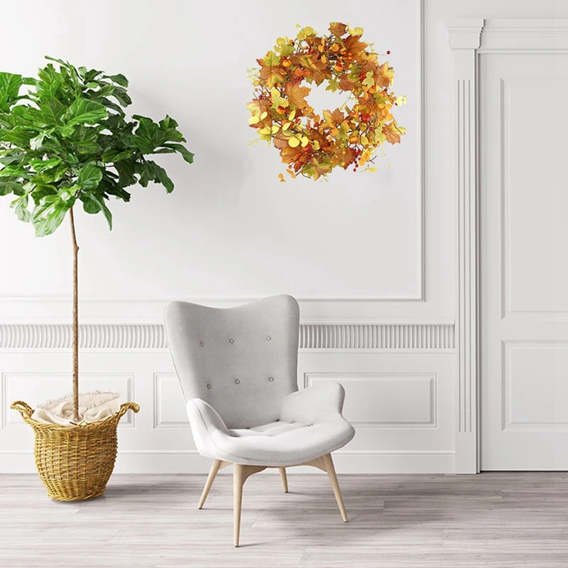 

Artificial Maple Leaf Wreath Door Wreath Fall Wreath Berry Wreath for Front Door Wall Window Wedding Party Home Decor