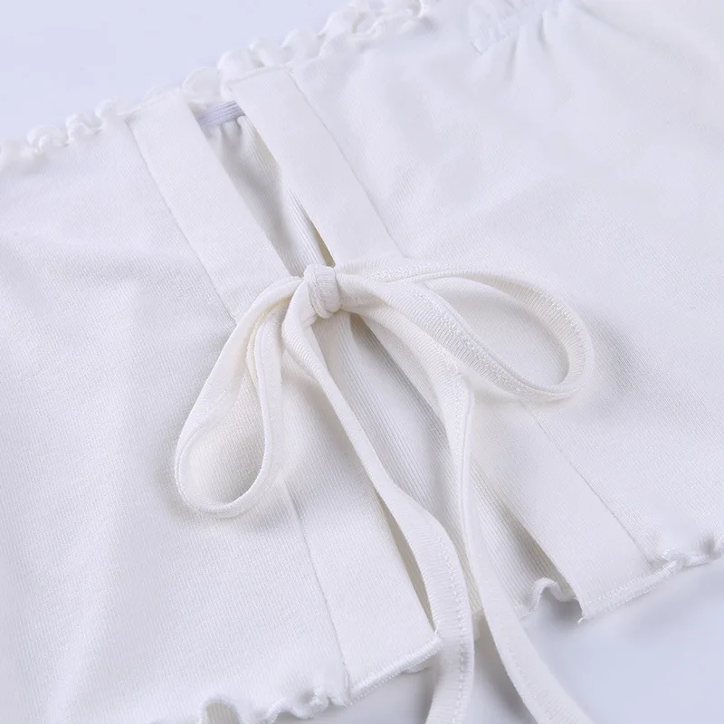 

2020 summer new solid color short-sleeved shirt feminine lace-up lotus leaf cardigan