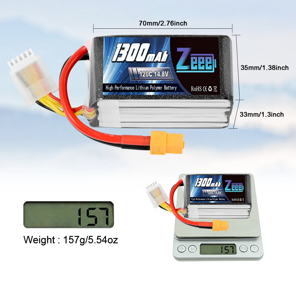 2 шт. Zeee Lipo батарея 14,8 V 120C 1300mAh 4S графеновая батарея с разъемом XT60 для FPV гоночный Дрон Квадрокоптер RC автомобиль самолет