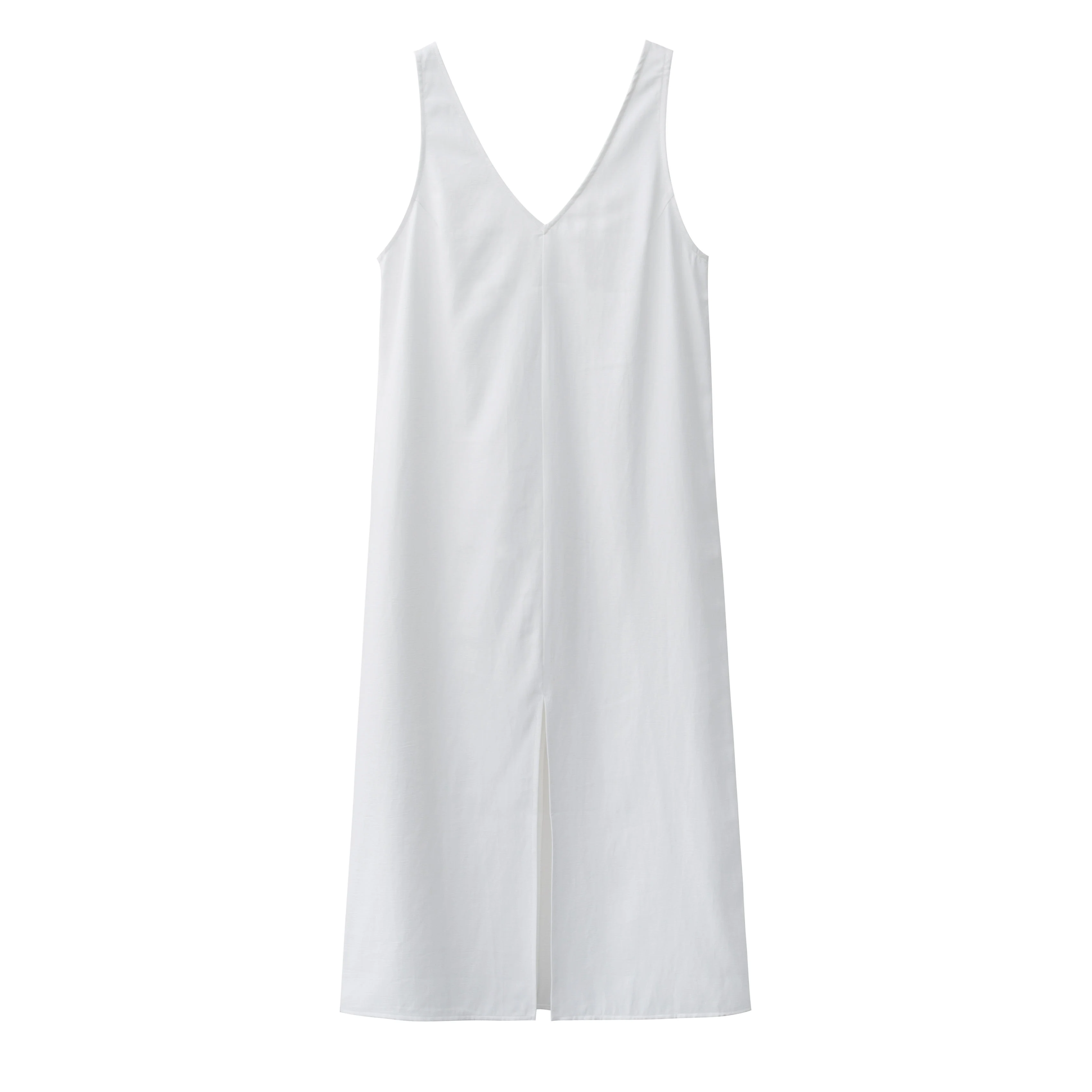

2021 Summer Women Solid White V Neck Sleeveless Fashion Dress Split Tank Dress
