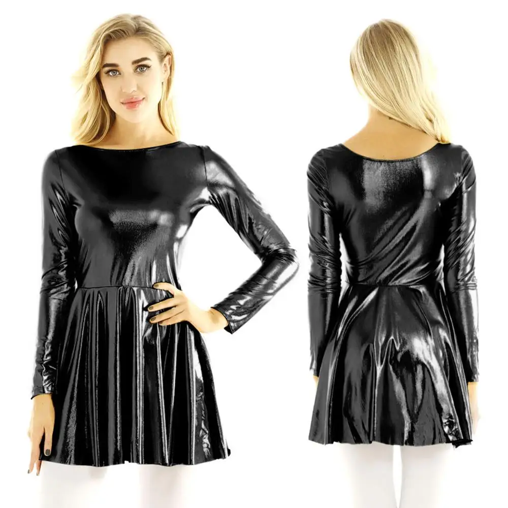 Женское платье-трапеция с длинным рукавом голографическое вечернее мини-платье