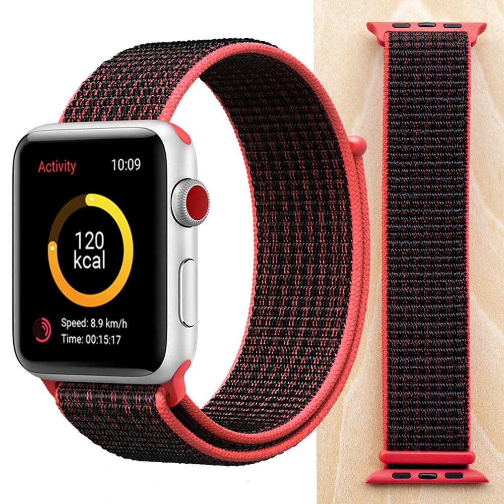 Высококачественный нейлоновый спортивный ремешок для Apple Watch, ремешок 44 мм, серия 5, 4, 3, 2, 1, дышащий тканый ремешок 42 мм, iwatch 40 мм, 38 мм - Цвет ремешка: Red Black
