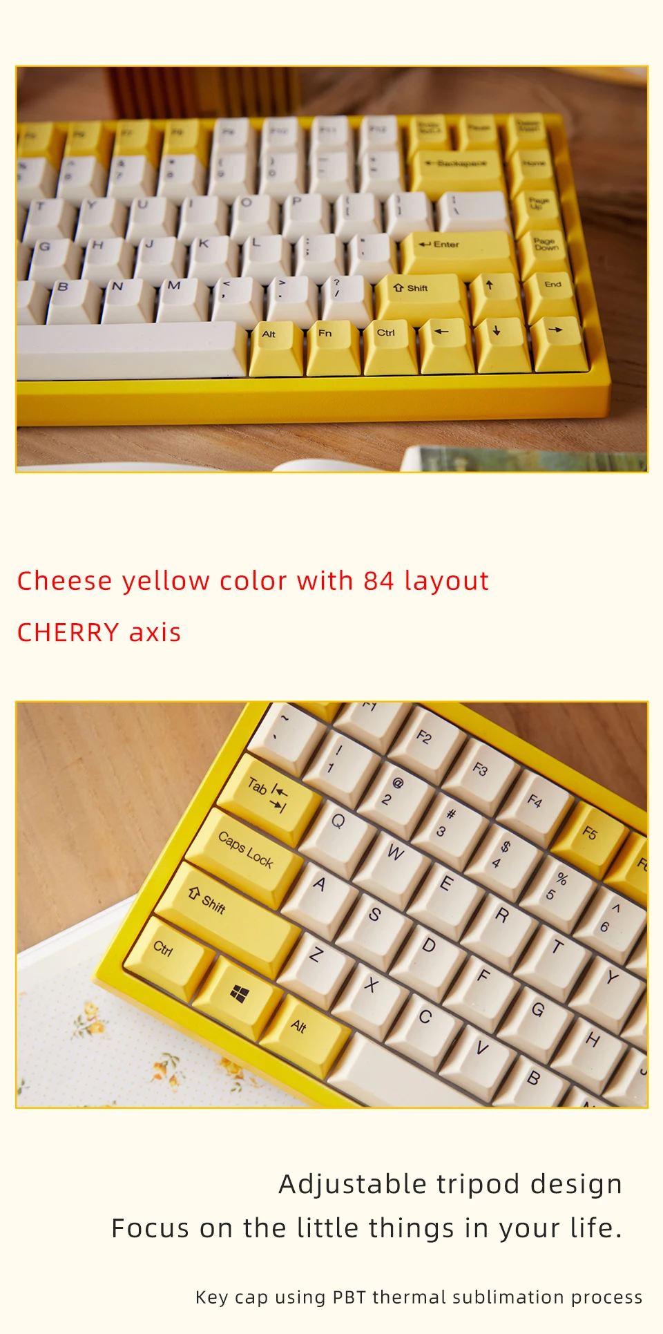 Keycool cheir желтый цвет 84 клавиши механическая клавиатура PBTdye sub pbt keycap Cherry switch Клавиатура для ноутбука