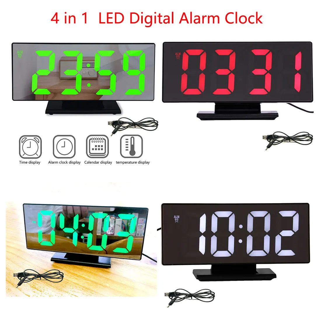 

Digital Alarm Clock LED Mirror Electronic Clocks Multifunction Large LCD Display Digital Table Clock with Temperature Calendar