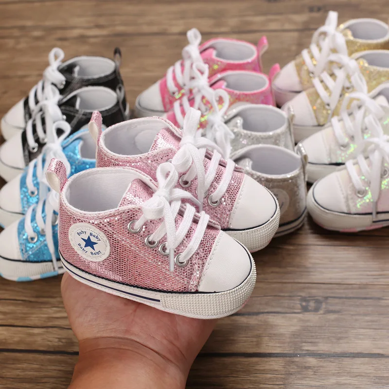 

Infant Sequin Prewalker Soft-soled Pentagram Baby Shoes Toddler High-top Shoes with Elastic Band
