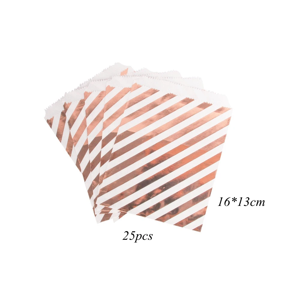 rose gold stripe A 25 шт./лот Mutil Стиль Крафт-Бумага конфеты буфет лакомство вкусно попкорн мешок для свадьбы День рождения сумки вечерние подарки украшения - Цвет: rose gold stripe A