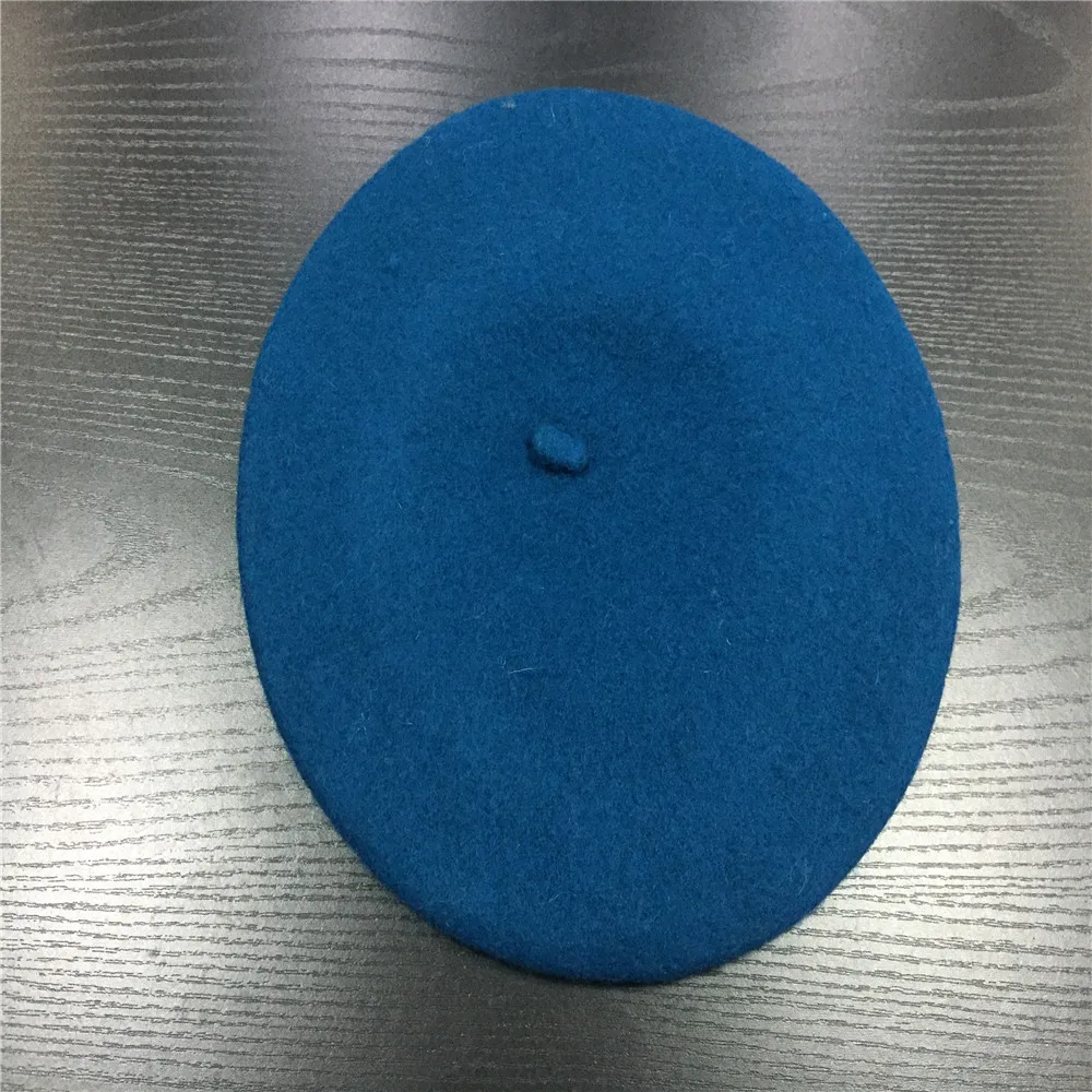 Lake Blue Женская шерстяная шляпа, Женские однотонные зимние шапки для девочек, женские классические шляпы в стиле художника, светло-коричневые, горчичные, розовые, фиолетовые, красные шляпы - Цвет: Lake Blue