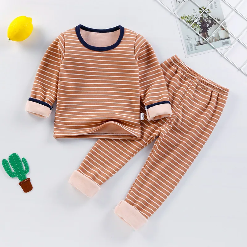 

New 2020 Kids Boys Thicken Pajama Sets Cartoon O-Neck T-Shirt Tops with Pants Baby Girls Autumn Winter Warm Sleeping Clothes