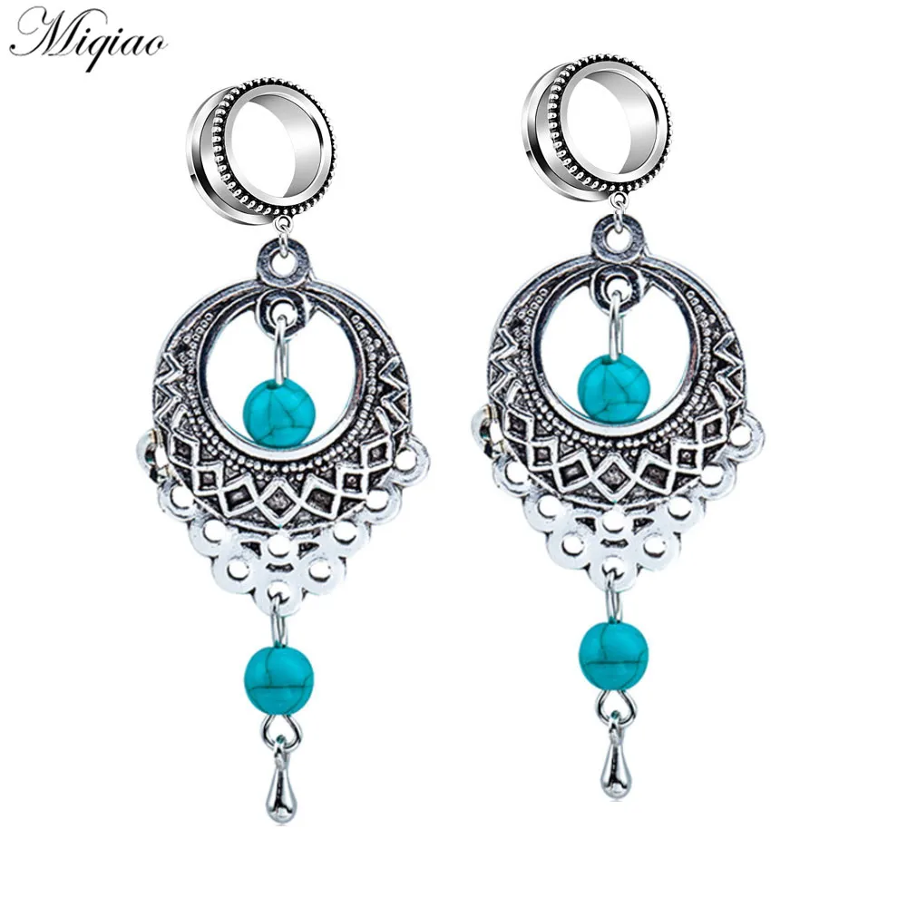 

Miqiao 2pcs Retro Stainless Steel Hollow Water Drop Dot Ear Expander Exquisite Human Body Piercing Jewelry