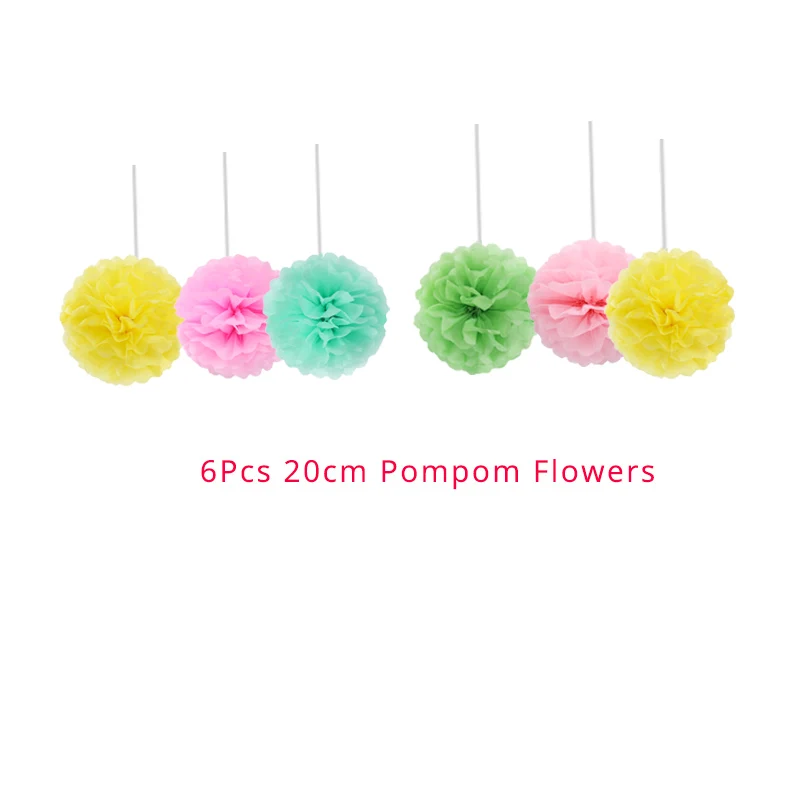 6pcs Paper Pompom Летние вечерние Фламинго комплект Фламинго тема бумажная тарелка салфетки под чашки День Рождения украшения для детской вечеринки - Цвет: 6pcs Paper Pompom