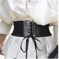 hot women wide belts new faux leather elastic corset belt front tie up waist belt girl clothes decoration dress corset waistband