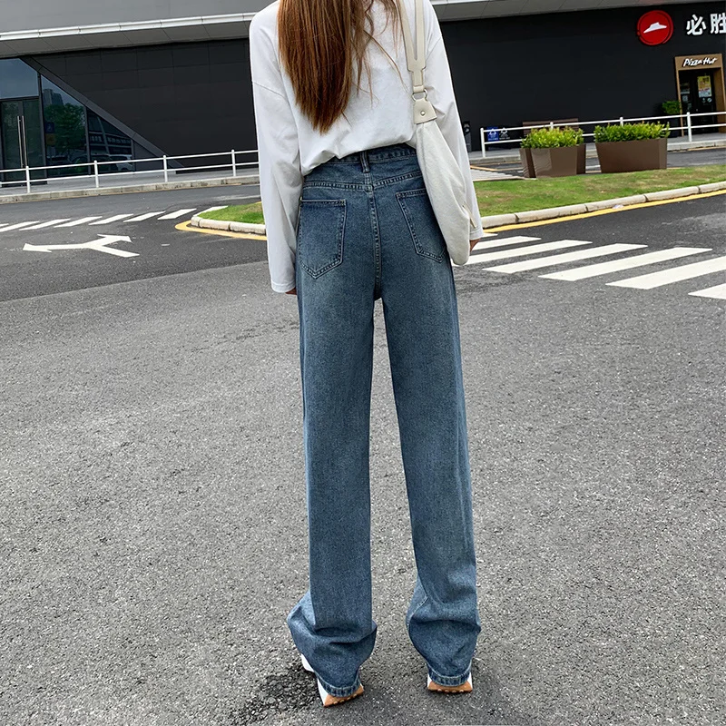 Джинсы с высокой талией и широкими штанинами женский осенний дизайн Ретро стиль