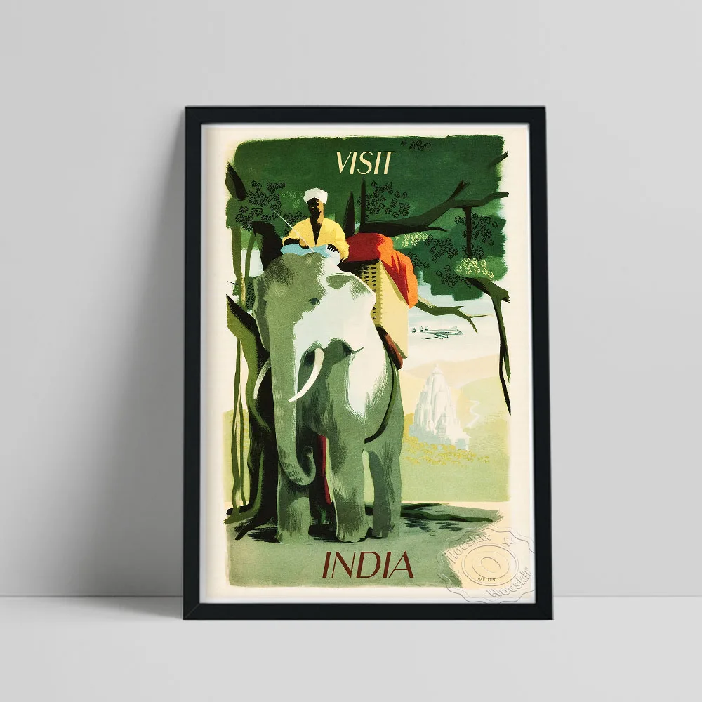 

World Travel Poster, Visit India Feature Scenery Canvas Painting, Vintage Nordic Elephant Still Life Wall Picture Home Decor