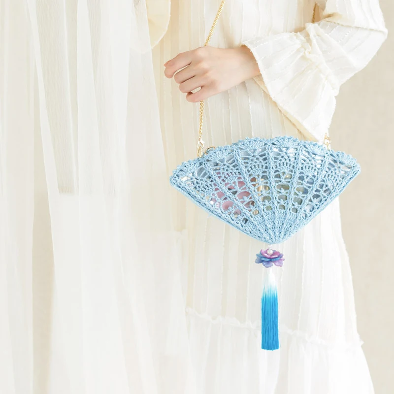 

Креативная вееровая вязаная сумка ручной работы, сумка из тканого материала «сделай сам», креативная веерообразная простая однотонная пле...