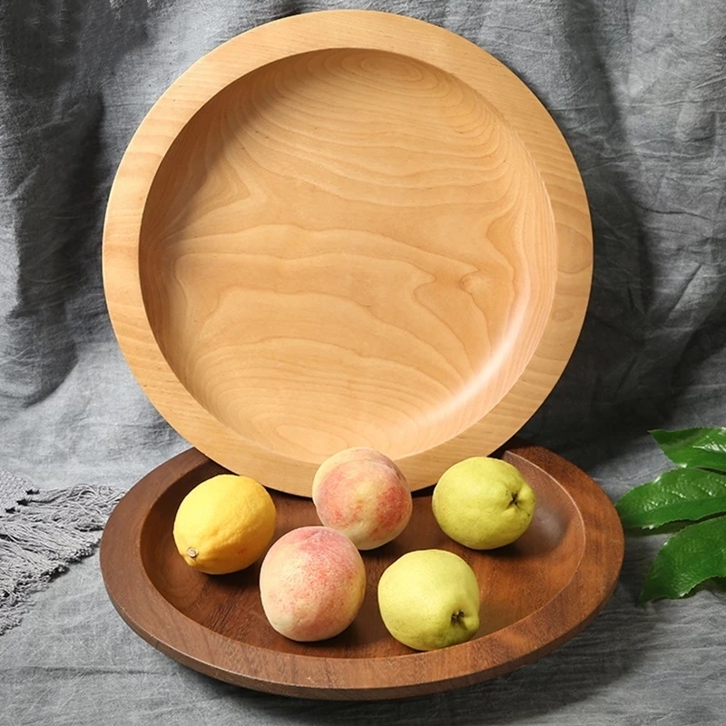 

Round Shape Black Walnut Wooden Pan Plate Candy Fruit Dishes Saucer Dessert Dinner Bread Wood Plates Food Storage Tray