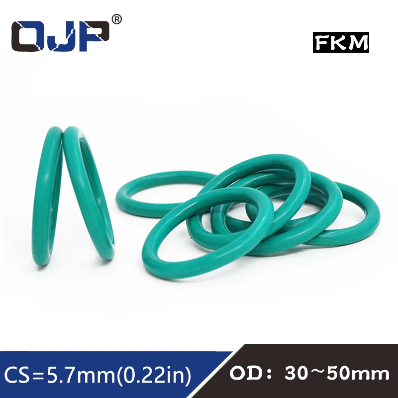 

5PCS/lot Rubber Ring Green FKM O ring Seal CS5.7mm OD30/35/40/45/50mm Rubber O-Ring Seal Gasket Fuel sealing Oil Rings Washer