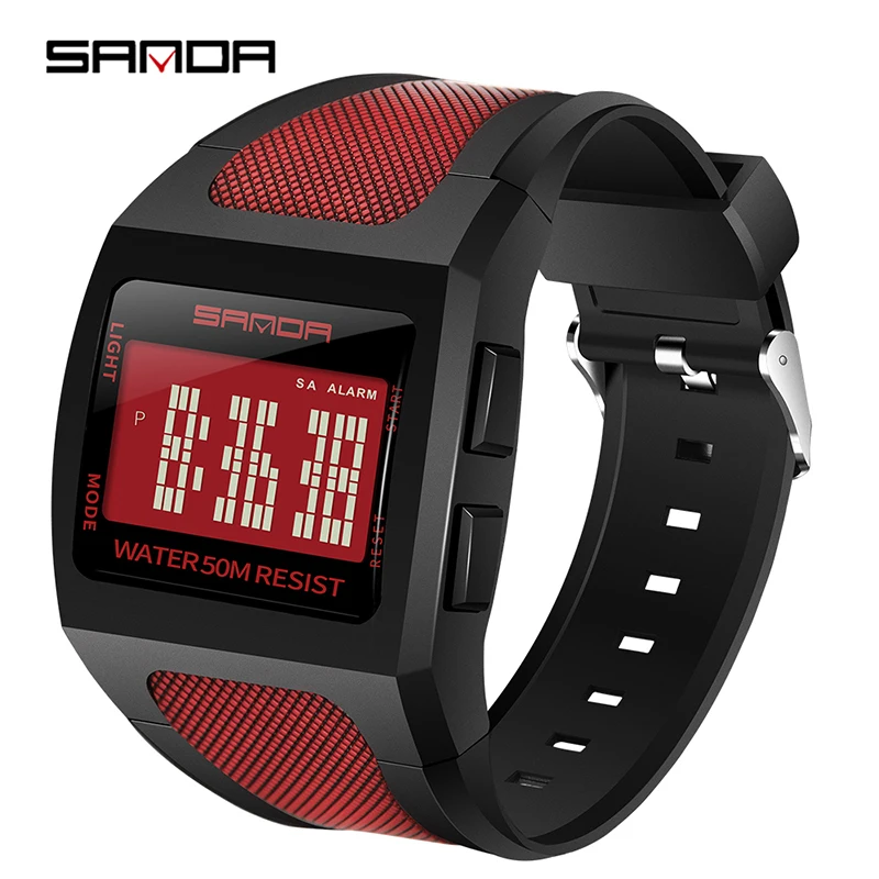 Red Брендовые мужские часы SANDA 222 светодиодный цифровой мужские часы спортивные водонепроницаемые квадратные электронные часы мужские модные простые часы Reloj Hombre - Цвет: Red