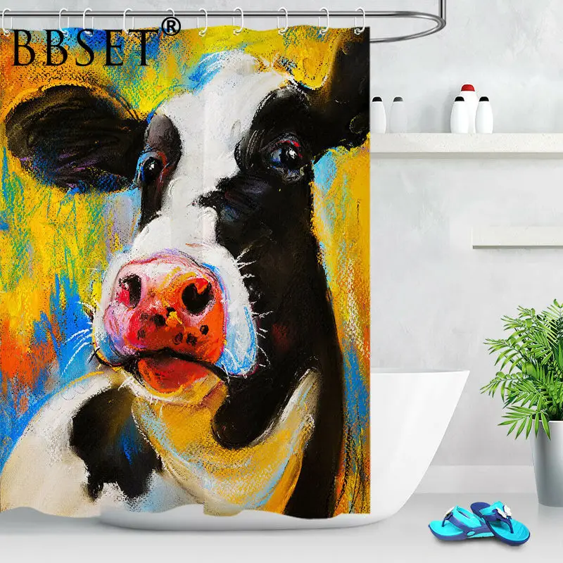Waterproof Shower Curtain Farm Watercolor Cow Modern Art 3D Print Bathroom Curtains Mildew Proof with 12 Hooks Cortina De Ducha | Дом и сад