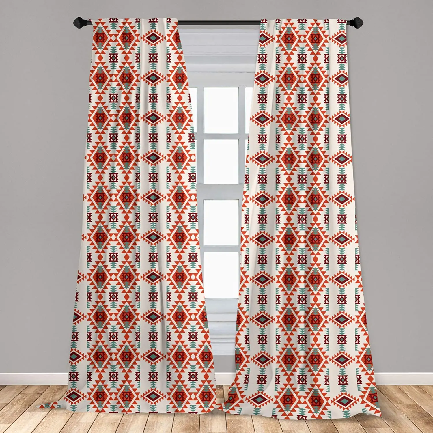 

Brown Seafoam Southwestern Curtain Folkloric Aztec Triangle Ornament Tribe and Culture Window Treatment Living Room Bedroom