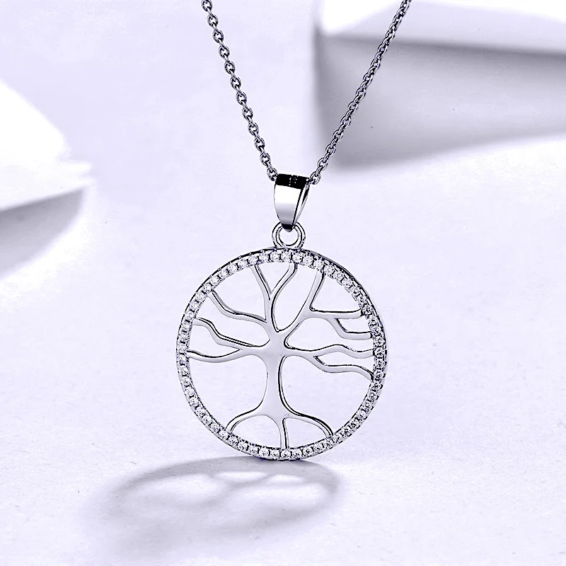 

Sterling Silver 925 23.55MM Round Tree of Life Pendant Neckalce for Woman 925 Jewelry