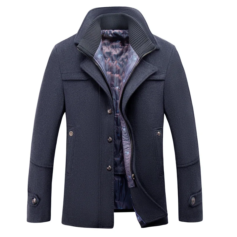 

New Winter Wool Coat Men Jacket High quality Double Collar Slim Men Wool Blend Coat Cotton Liner Detachable Casual Trench Coat