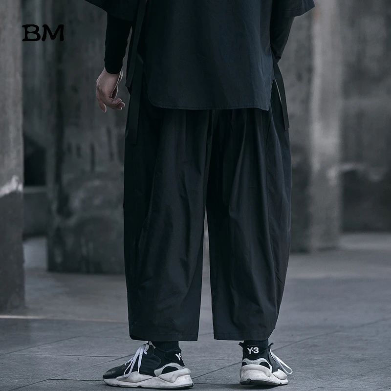 Мужские летние тонкие широкие брюки черные свободные Kpop в стиле хип-хоп прямые с