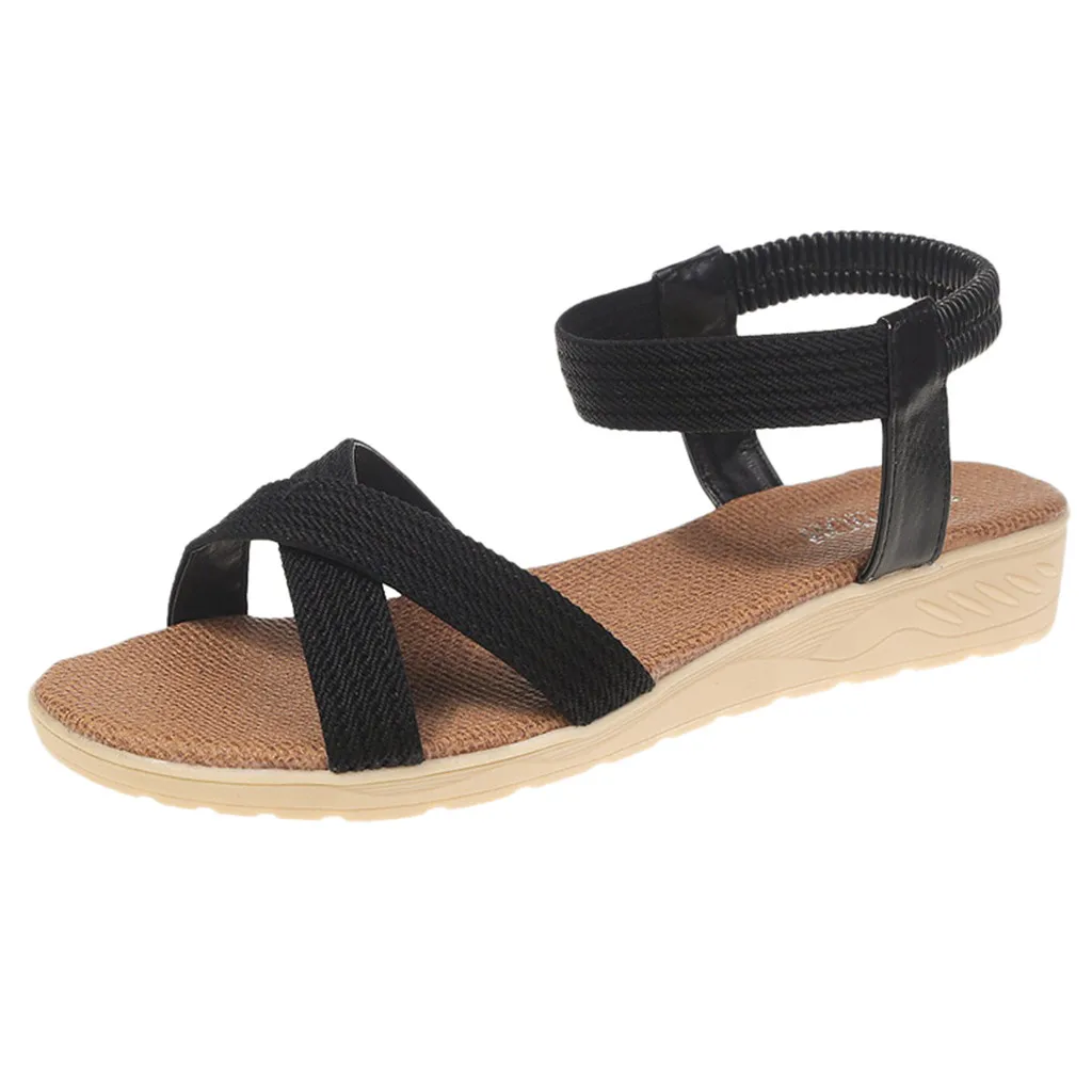 Сандалии женские на низком каблуке плоская подошва Нескользящие перекрестные