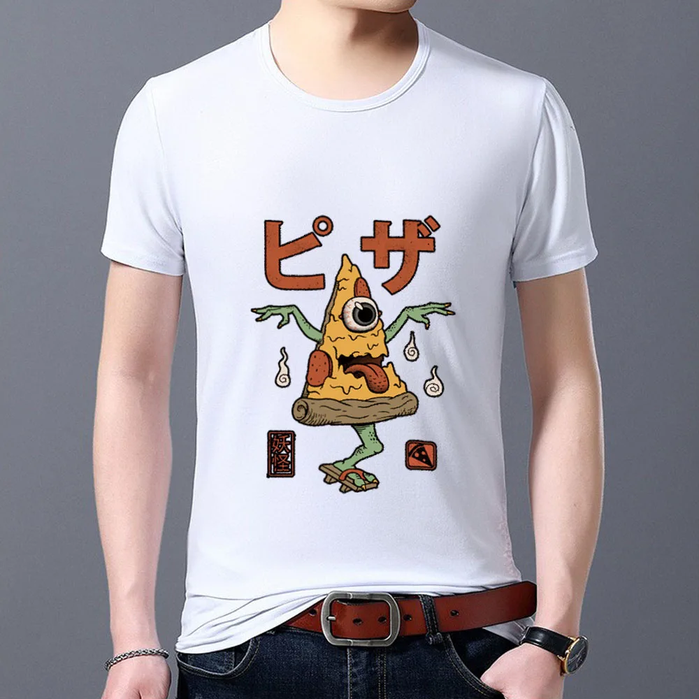 

Summer Men's T-shirt White Print O-neck Tee Harajuku Style Cute Monster Pattern Series Male Tops Casual Short Sleeve Man Clothes