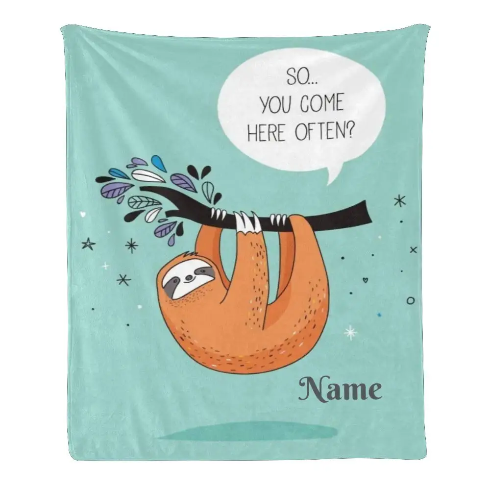 

Custom Blanket with Name Text Personalized Funny Sloth Soft Fleece Throw Blanket for Gifts