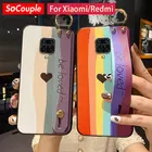 Чехол SoCouple для Redmi Note 9, 7, 8, 10, 11 Pro, 9T, чехол для Xiaomi poco f3, X3 Pro, 11t, 9 Lite, Радужный Чехол-держатель для телефона с ремешком на запястье