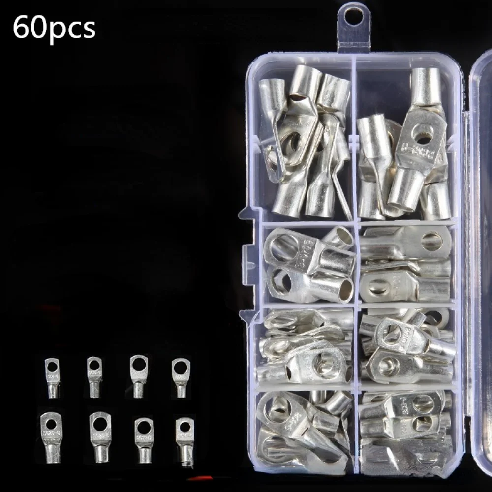 60 Pcs Car Copper Ring Terminal Wire Crimp Connector. Cable Fittings Bare Battery Terminals Soldered Connectors Kit | Обустройство