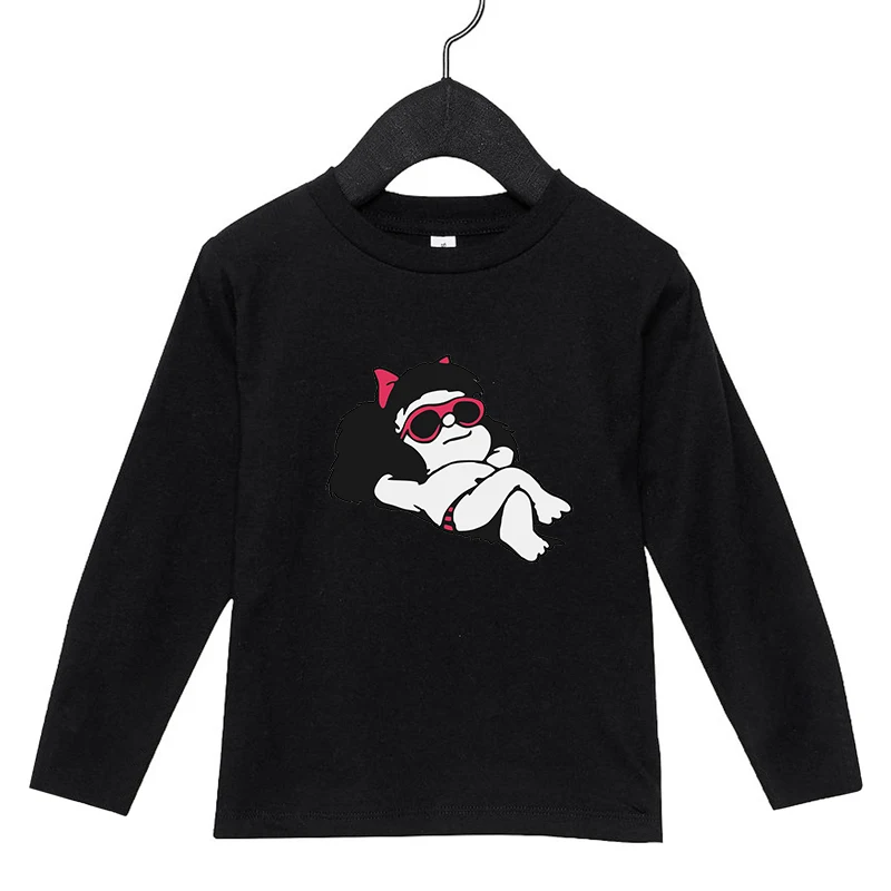

New Child long sleeve Tshirt Cartoon PAZ Mafalda or QUIERO Cafe Print Cotton Kids Graphic T-shirt Harajuku T shirt Boys Tops Tee