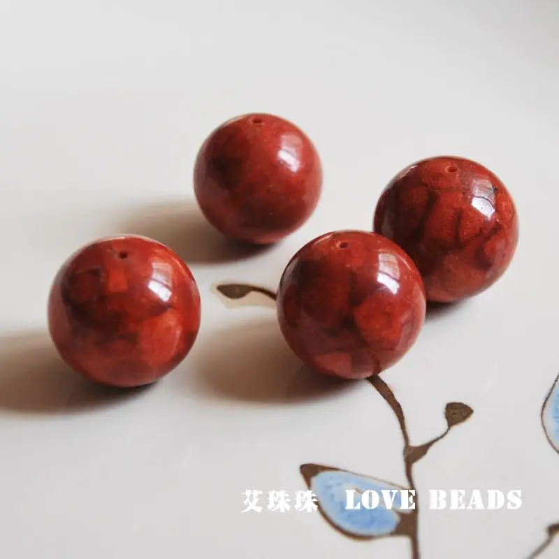 Большие размеры круглые бусины россыпью красный Трава Коралл 5 шт./лот 16 мм
