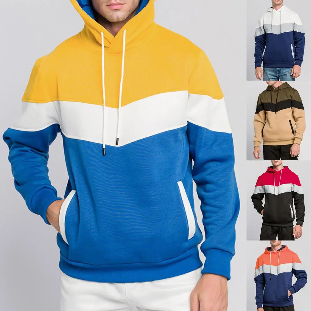 

Hoodie Men Women Long Sleeve Color Block Pockets Hoodie Thick Sport Hooded Sweatshirt