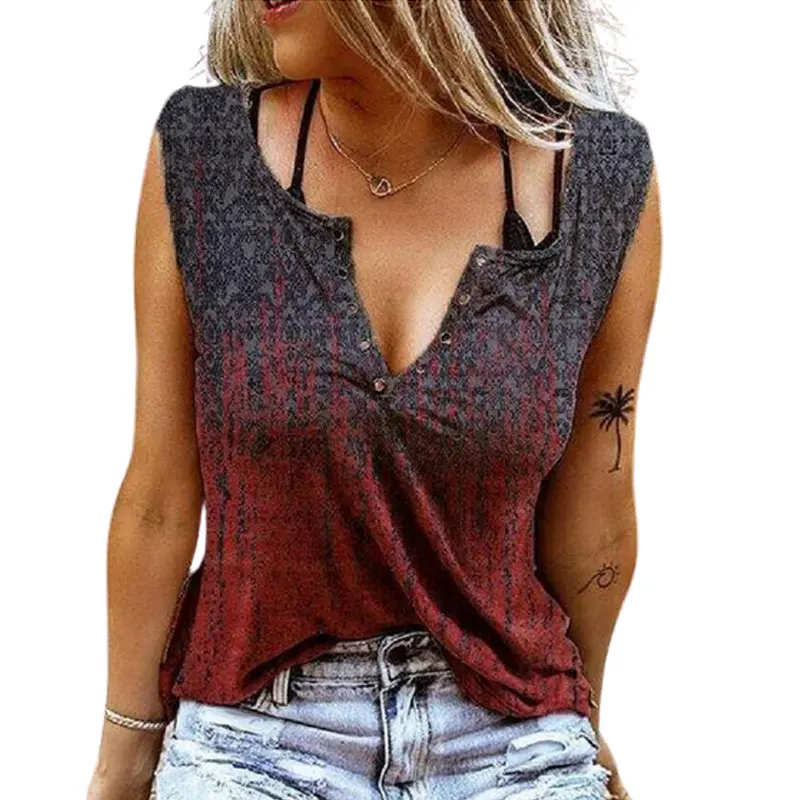 

2021 Summer Elegant V-Neck Sleeveless Shirt Women Blouse Vintage Butterfly Print Tops Female Sexy Casual Loose Tops Streetwears