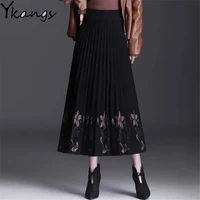 floral knitted long pleated female womens maxi skirts clothes 2021 new spring winter thicken warm autumn vintage high waisted