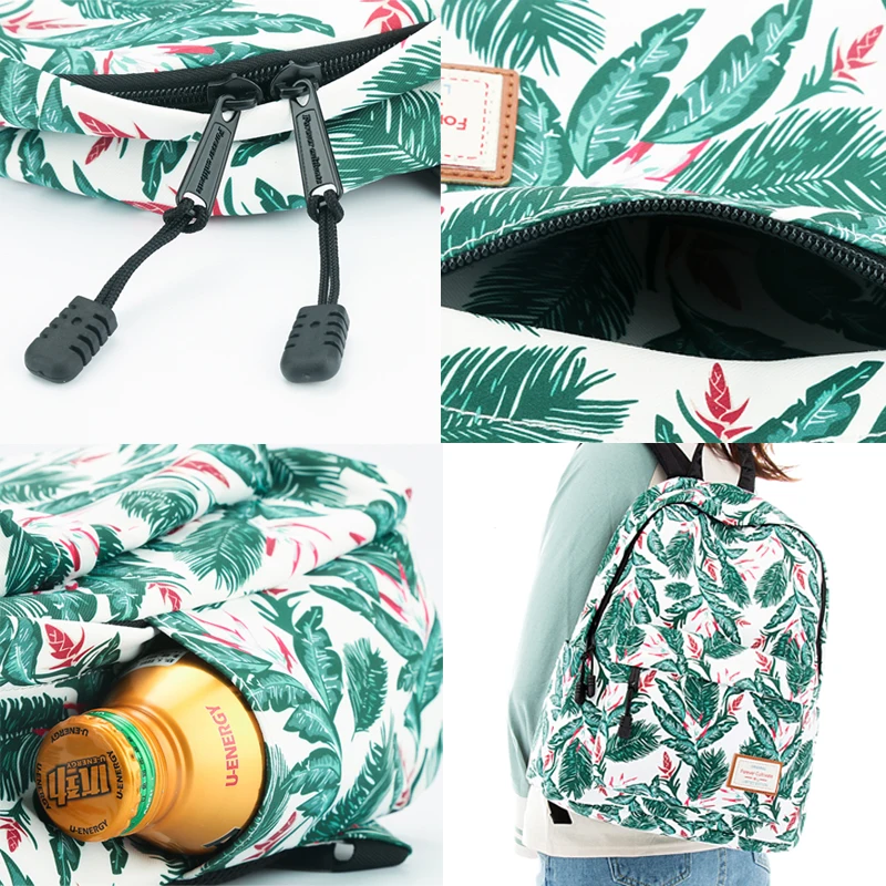 Женский рюкзак с принтом зеленого листа Большая вместительная сумка на плечо