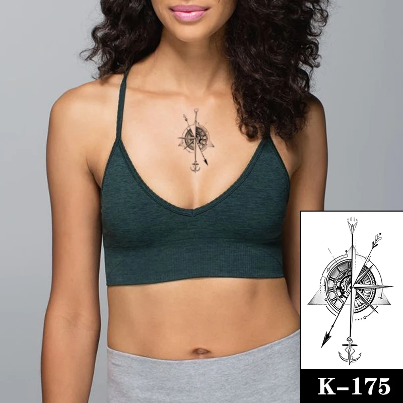 

Compass Arrow Waterproof Temporary Tattoo Sticker Geometry Wolf Flowers Fake Tattoos Flash Tatoos Chest Body Art for Women Men