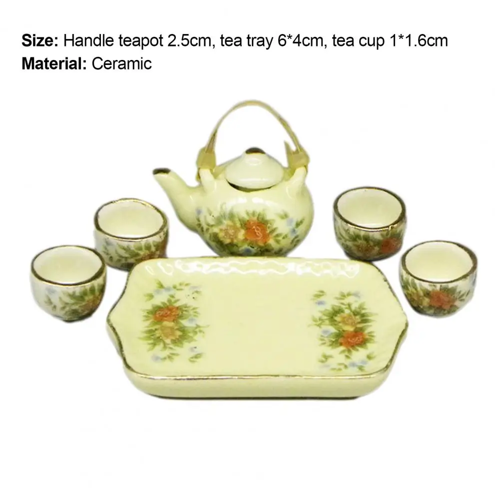 

6 Pcs/Set Ceramic Scale 1:12 Doll House Miniature Porcelain Tea Cup Set Tableware Kitchen Dollhouse Teapots DIY Toys