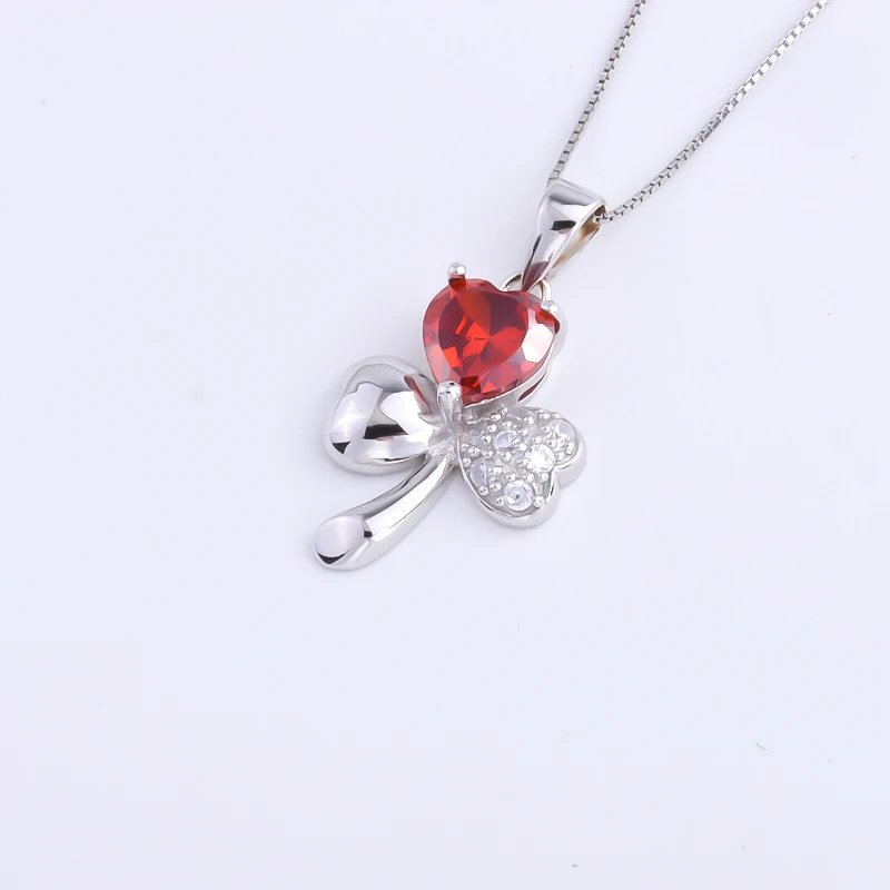 

Ruby Zircon 3 Leaf Clover Necklaces For Women 925 Sterling Silver Lucky Clover Pendants Wedding Fashion Jewelry Gifts