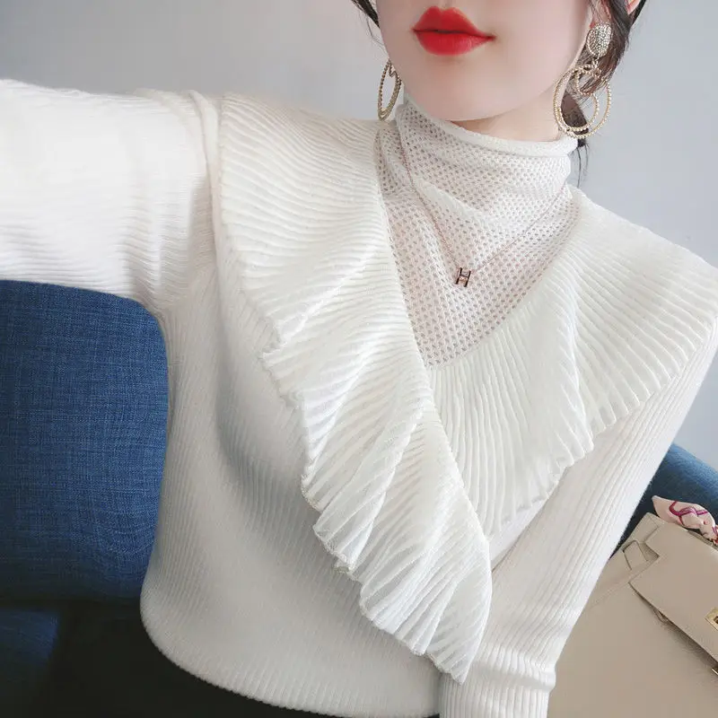 Hollow pile collar sweater stitching pullover sweater 2020 autumn new coat temperament female solid color Joker
Hollow pile collar sweater stitching pullover sweater 2020 autumn new coat temperament female solid color Joker