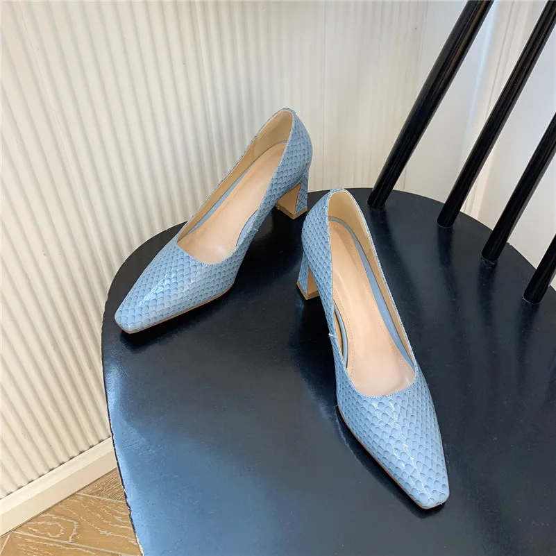 

Meotina High Heel Pumps Women Genuine Leather Square Toe Shoes Chunky Heels Office Shoes Female Slip On Footwear Black Spring 40