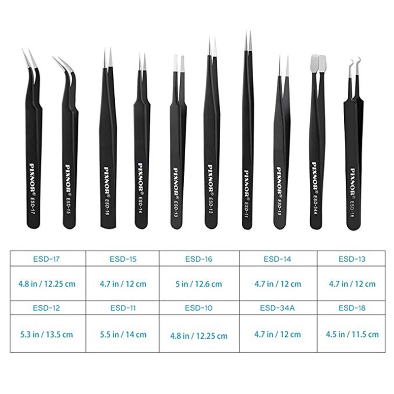 1/10pcs Stainless Steel Tweezers Kit With PU Bag ESD Tweezer Tools High Quality Curved Straight Multifunction Nipper Repair Tool |