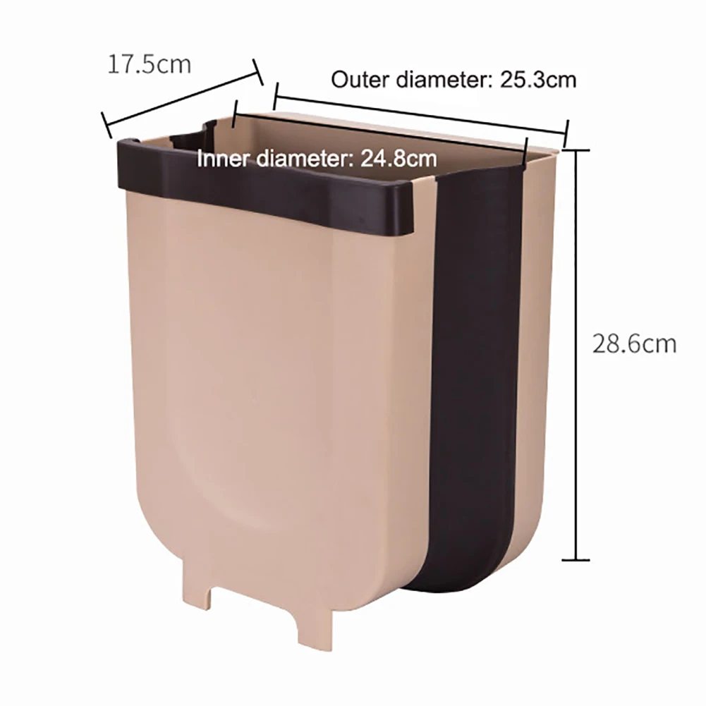 

9L Wall Mounted Folding Waste Bin Kitchen Cabinet Door Hanging Trash Bin Garbage Car Trash Can Wall Mounted Foldable Cleaning